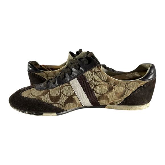 Coach Joss Sneakers Lace Up Signature Canvas Suede Brown Tan Size 11M Women’s - Picture 6 of 8